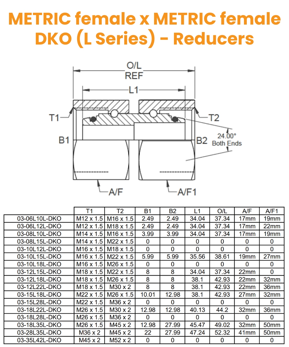 M12 (6L) x M16 (10L) F/F - Complete Hydraulic Adaptor